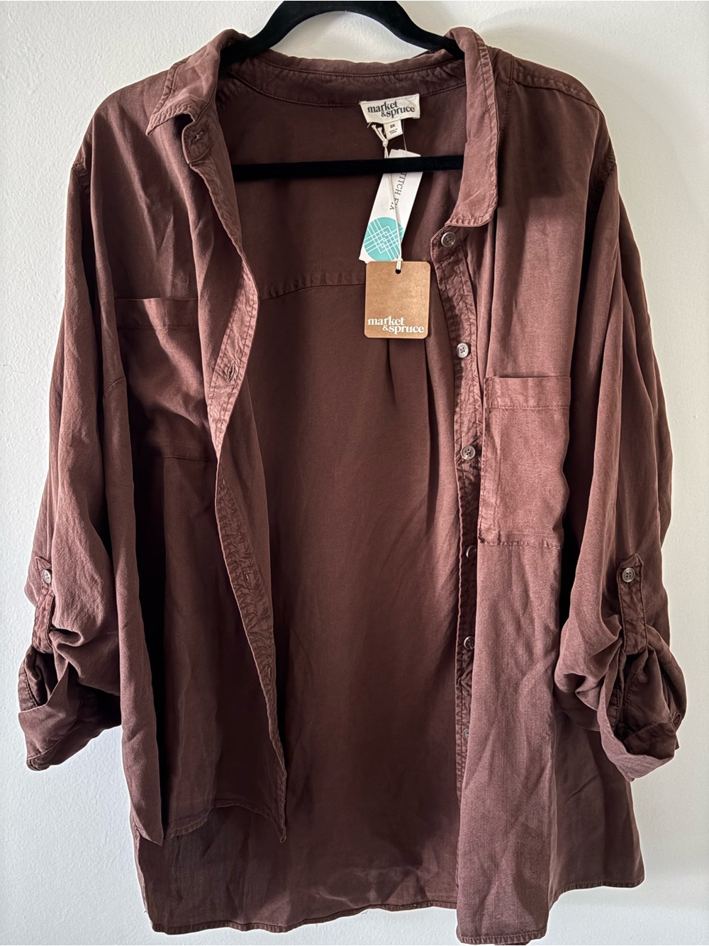 Market & Spruce Women's Brown Button-Down Shacket